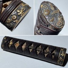 Manico Tsuka per Tanto e Wakizashi, Mino Fuchikashira, Edo originale antico