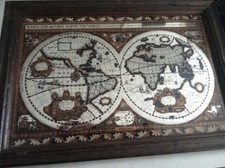 QUADRO A SPECCHIO MERIDES PLANISFERO MONDO CORNICE IN LEGNO CM. 23 X 33 VINTAGE