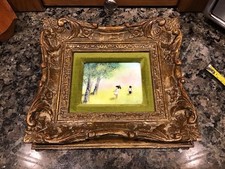 Dom Dominic Mingolla Smalto su Rame Bambini in Foresta Verde CORNICE INTAGLIATA a Mano