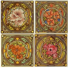 Times of the Day Piastrelle Floreali 6" Set di 4 Mucha Donna Art Nouveau Decorate UK