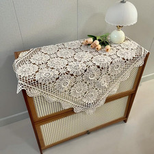 Tovaglia Quadrata Fatta a Mano All'Uncinetto, in Cotone Beige, Centrini Da Tavol