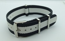 CINTURINO OROLOGIO 20mm TESSUTO NYLON COLORE NERO E BIANCO,FIBBIA METALLO LUCIDO