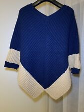 Poncho con maniche “KONTATTO” donna invernale Lavorato a maglia Blu e Beige