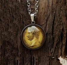 Collana acciaio, Adriano immagine moneta oro antica Roma, archeologia, handmade