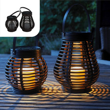 Set 2 Lampade Solari Da Esterno Effetto Rattan – Lanterne Solari Decorative Impe