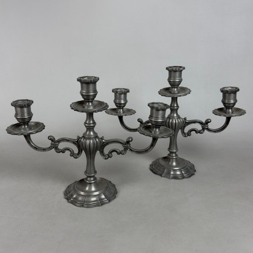 Coppia candelabri peltro tre - coppia,
