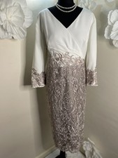 Elegante abito e cappotto Veni Infantino 991847B taglia 22 avorio e tortora NUOVO