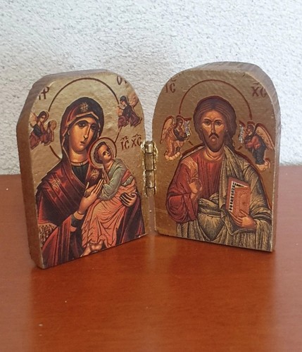 Dittico icona legno madonna - legno,