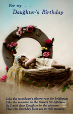 Postcard For my Daughter Birthday Young Child Flowers Hand Colored 1920s RPPC