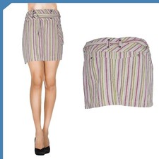 Extyn Mini Gonna 44 Eu40 W30 L Large Corta Donna Righe Dritto Made Italy Cotone