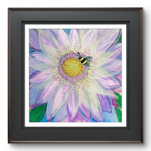Honey bee pink blossom 8x8 - blossom,