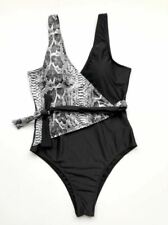 SHEIN Costume intero nodo laterale nero stampa animalier donna ragazza Tg. M