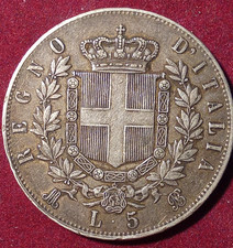 REGNO D'ITALIA 5 lire 1874