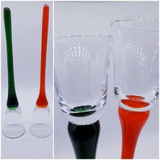 Vintage Set 2 glass blown Long Stem liquor Champagne Toasting Flutes New Years 