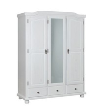 ARMADIO 3 ANTE BATTENTI CON SPECCHIO E 3 CASSETTI IN PINO MASSELLO BIANCO 150...