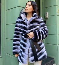 Cappotto donna vera pelliccia di cincillà caldo capospalla vera pelliccia di coniglio rex giacca   