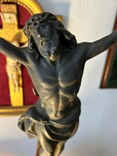 Cristo Crocifisso In Fusione Di Ghisa Primi 800 Su Piedistallo In Legno E Ferro