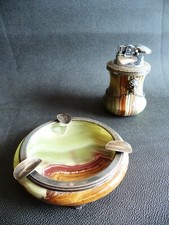 Posacenere e accendino corona alabastro onice argento 800 made in Italy set fumo