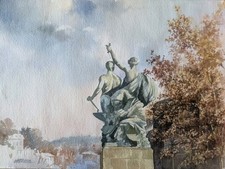 LIA LATERZA ACQUERELLO DISEGNO TORINO PONTE CORSO VITTORIO EMANUELE STATUE RARO