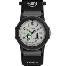 Timex TW4B29100, Orologio Peanuts Weekender Nero Tessuto Slip Thru, Data, NUOVO