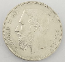 HN Belgio Leopoldo I 1875 5 franchi Ag gr.25 SPL+/FDC KM#24  r404