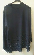 MAGLIA BLU CON BRILLANTINI PERLINE PIZZO BORDO IN CHIFFON _TAGLIA UNICA COMODA