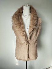 Gilet scaldacorpo Wallis invernale beige marrone S 8 10 casual caldo pelliccia sintetica scamosciata 