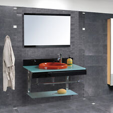 MOBILE ARREDO BAGNO COMPLETO PENSILE 80CM VETRO LAVABO SPECCHIO RUBINETTO ITALIA