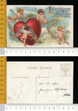 V3426] VALENTINE SAN VALENTINO CUORE E CHERUBINI CON GHIRLANDA FIORI - RILIEVO