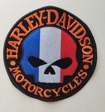 Patch Grande Skull Harley Davidson scritta arancio con colori bandiera Francese