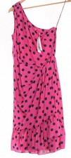 Abito Derek Lam 10 Crosby nuovo con etichette increspato a pois taglia 4 in rosa caldo/nero/blu