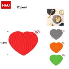 x Set 12 Pezzi Base Sotto Pentola In Silicone Cuore 18cm hmj