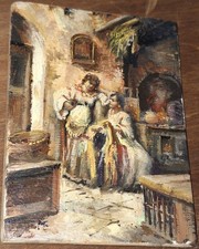 Dipinto Ad Olio Su Tavola Antico