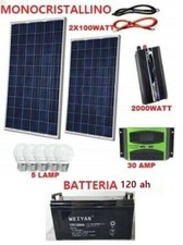 Kit Fotovoltaico 2 KW Pwm Inverter 2000W Pannello Solare 100W Batteria 120 AH