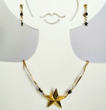 Collana girocollo vintage anni 80 metallo dorato stella nera set gioielli