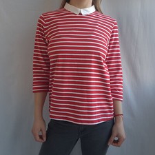 Blusa donna Purdey taglia 40 top con colletto a righe manica 3/4 cotone elast...