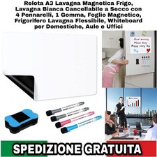 A3 Lavagna Magnetica Frigo, Lavagna Bianca Cancellabile a Secco con 4 Pennarelli