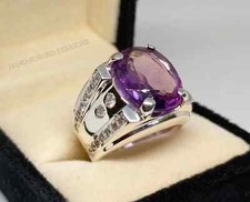 Anello grande viola ametista argento sterling 925 fatto a mano forma ovale anello ametista