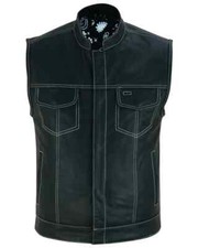 Silverstar Mens Leather Motorcycle Vest Black Cruiser Biker Gear w/ Snap Closure