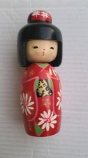 Kokeshi doll girl  5 1/2" red