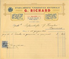 Fattura int. G. RICHARD Stabilimento Grafico Editoriale. Saluzzo 1930
