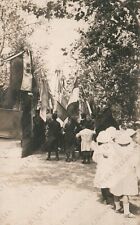 Inaugurazione statua bambini bandiere Savoia Balilla  Foto cartolina