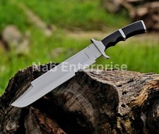 COLTELLO MACHETE BOWIE CACCIA PREDATORE ALTA LUCIDATURA FATTO A MANO ACCIAIO D2 CON FODERO.