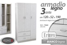 ARMADIO MODERNO Guardaroba 3 ANTE 2 CASSETTI + Appendiabiti BIANCO 190*120*52 cm