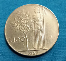 MONETA 100 LIRE  1957 DEA MINERVA / TESTA CON ALLORO - REP. ITALIANA - RARA