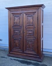 ANTICO GRANDE ARMADIO GUARDAROBA 1600 PIEMONTESE FORMELLE LEGNO NOCE 2 ANTE OLD