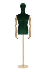 Busto uomo sartoriale manichino maschile velluto verde con braccia legno,testa,b