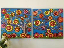 QUADRO ALBERO DELLA VITA DIPINTO A MANO 1 metro x50x4cm (2 TELE 50x50x4) RIF148