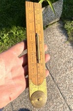 Metro Antico 1800 Pieghevole In Legno Di Bosso Con Bolla Incorporata Raro