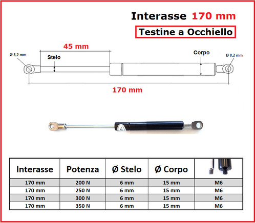 Pistone gas interasse 170 - a, mm